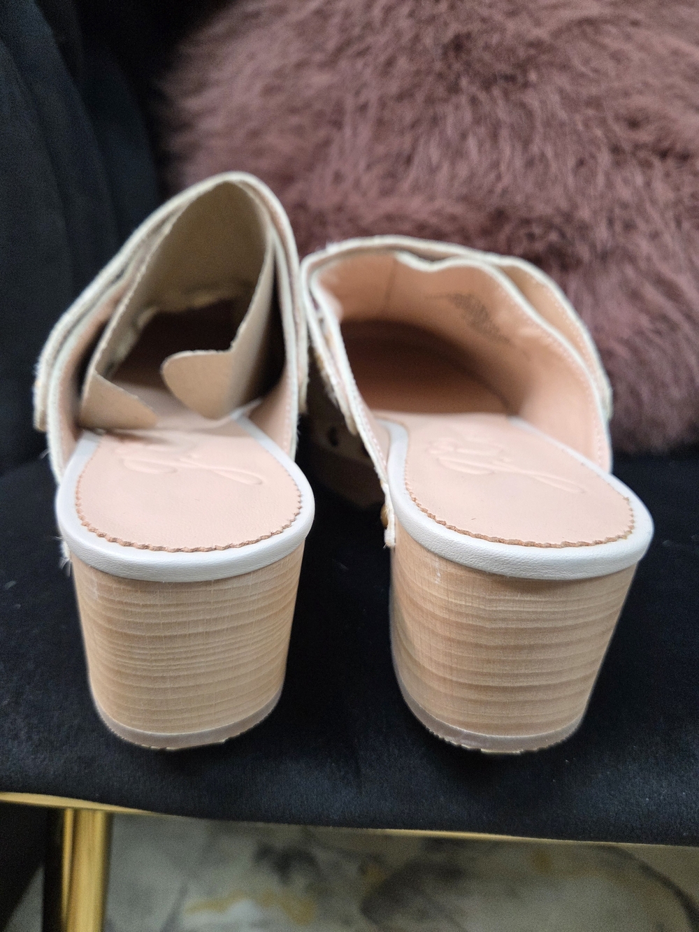 J. Crew Cream and Tan Cowhide Studded Wooden Clogs. - Picture 4 of 12